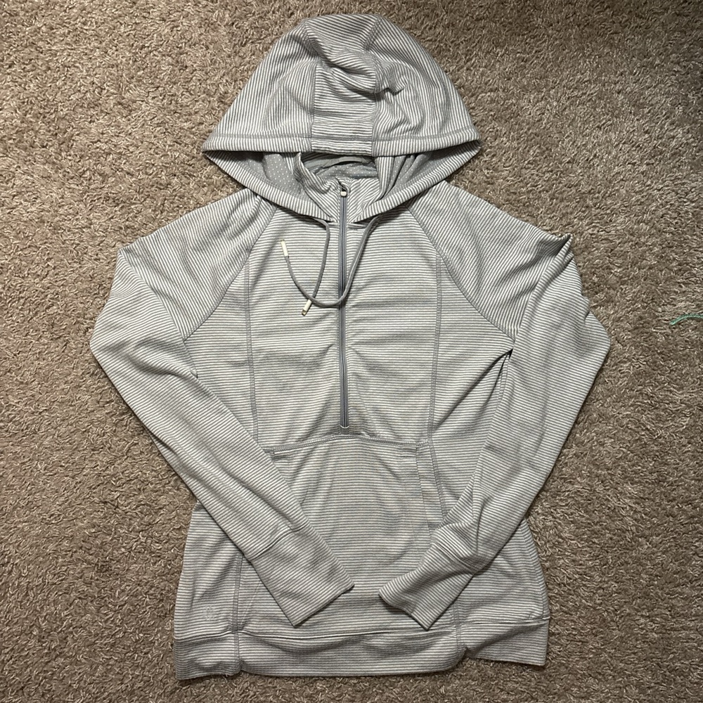 Grey Pinstripe Athleta Half-Zip Lightweight Hoodie